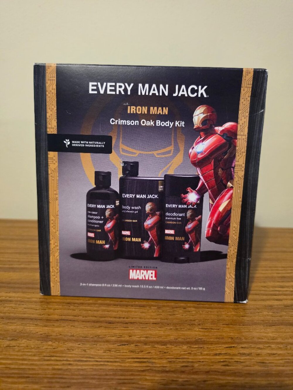 Every Man Jack Marvel Iron Man Crimson Oak Body Kit 3 Pc Set NIB